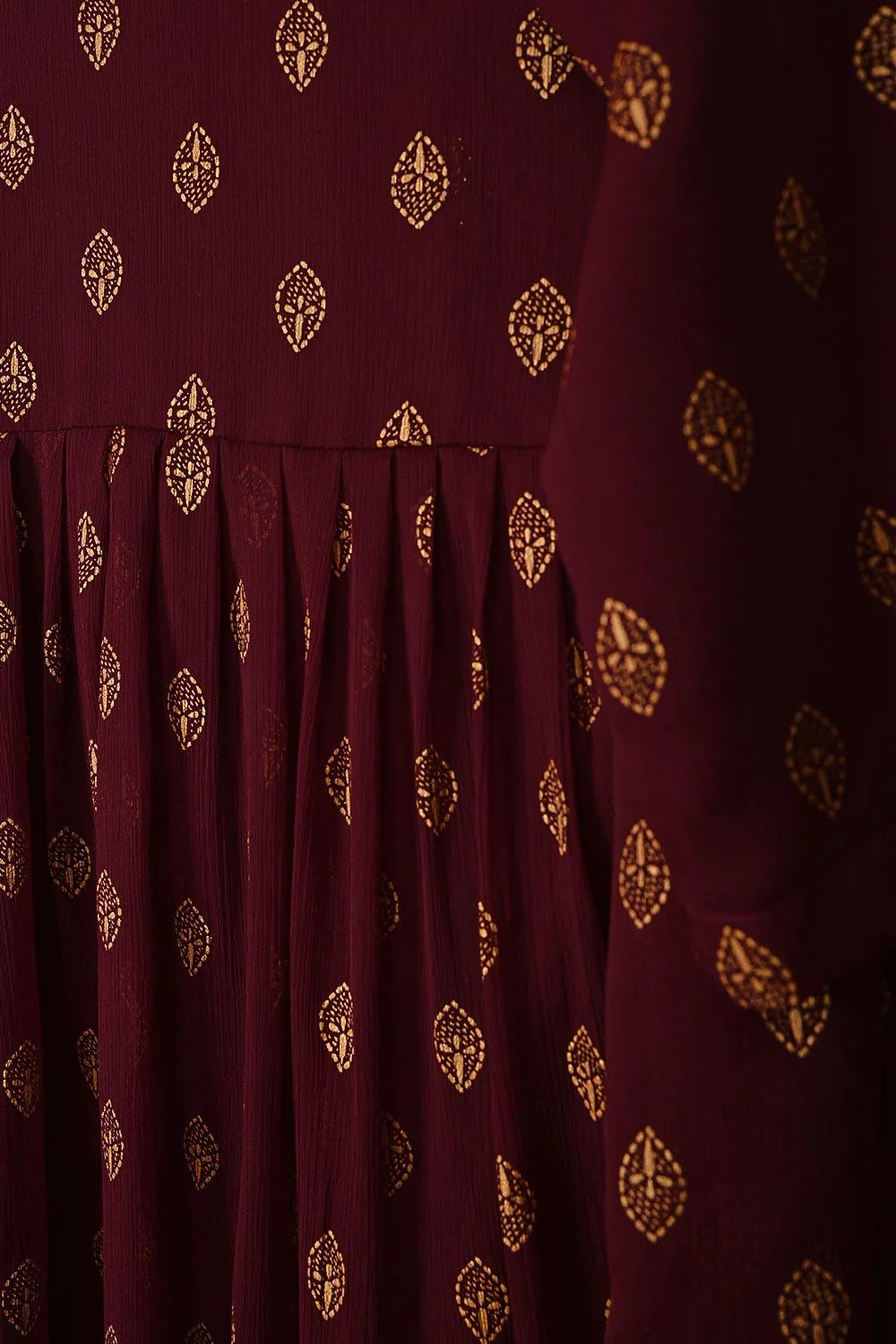 RTW-296-Maroon -  3Pc Ready to Wear Printed Chiffon Frock