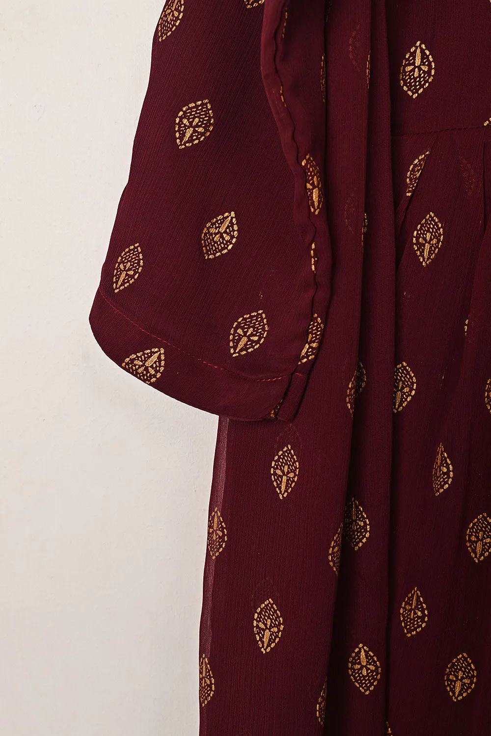 RTW-296-Maroon -  3Pc Ready to Wear Printed Chiffon Frock