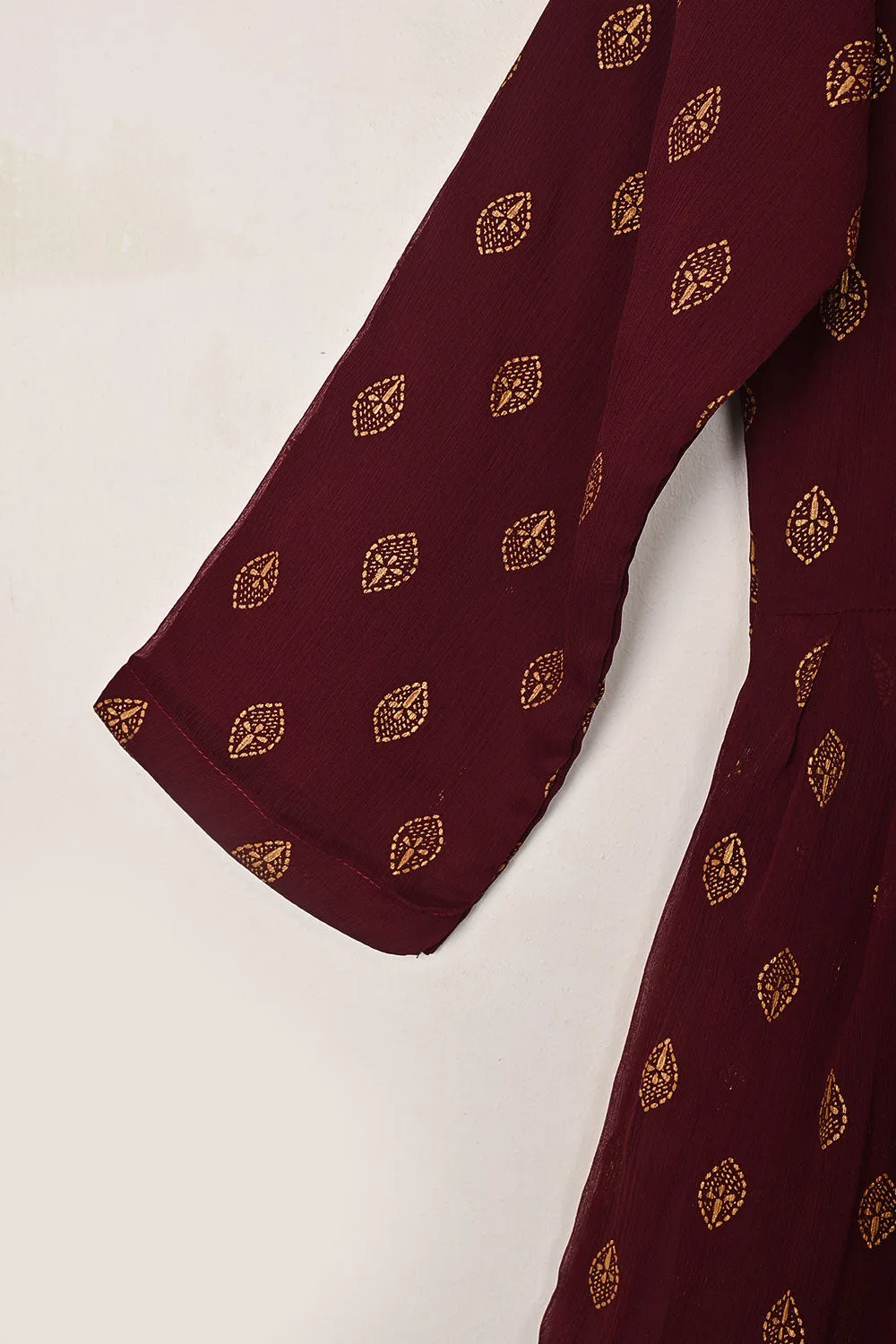 RTW-296-Maroon -  3Pc Ready to Wear Printed Chiffon Frock
