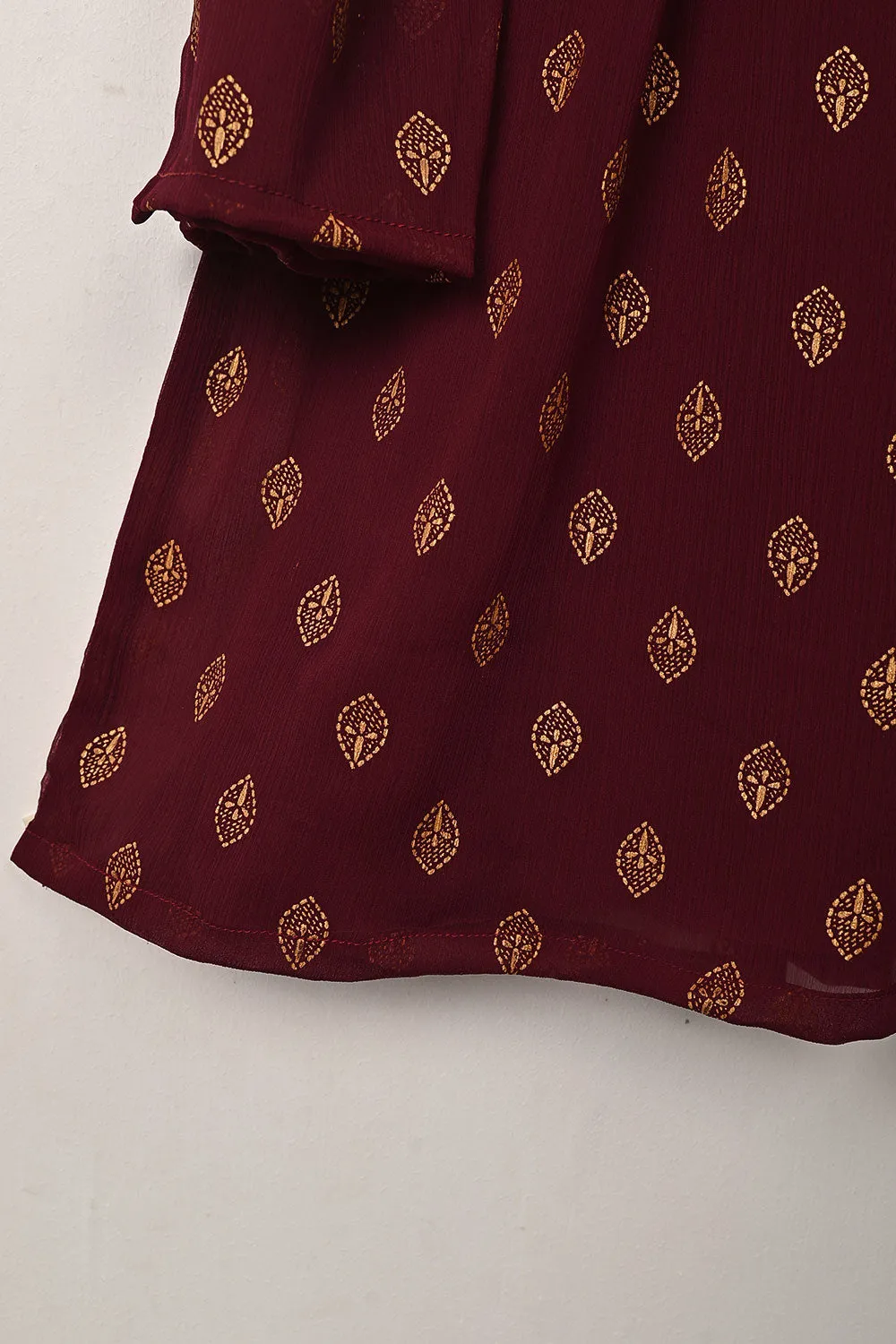 RTW-296-Maroon -  3Pc Ready to Wear Printed Chiffon Frock