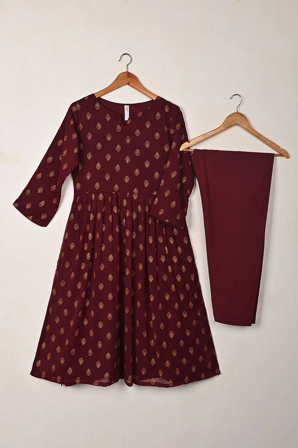 RTW-296-Maroon -  3Pc Ready to Wear Printed Chiffon Frock