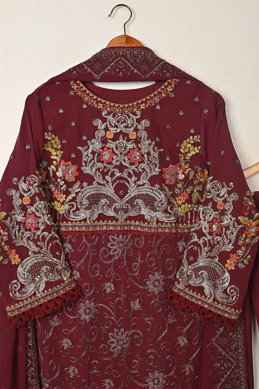 RTW-327 - 3Pc Ready to Wear Embroidered Chiffon Dress