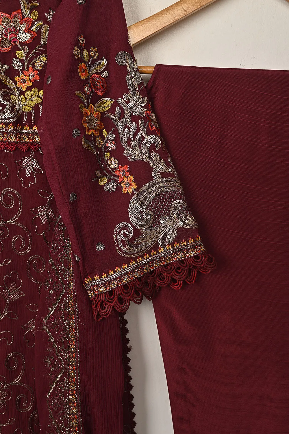RTW-327 - 3Pc Ready to Wear Embroidered Chiffon Dress