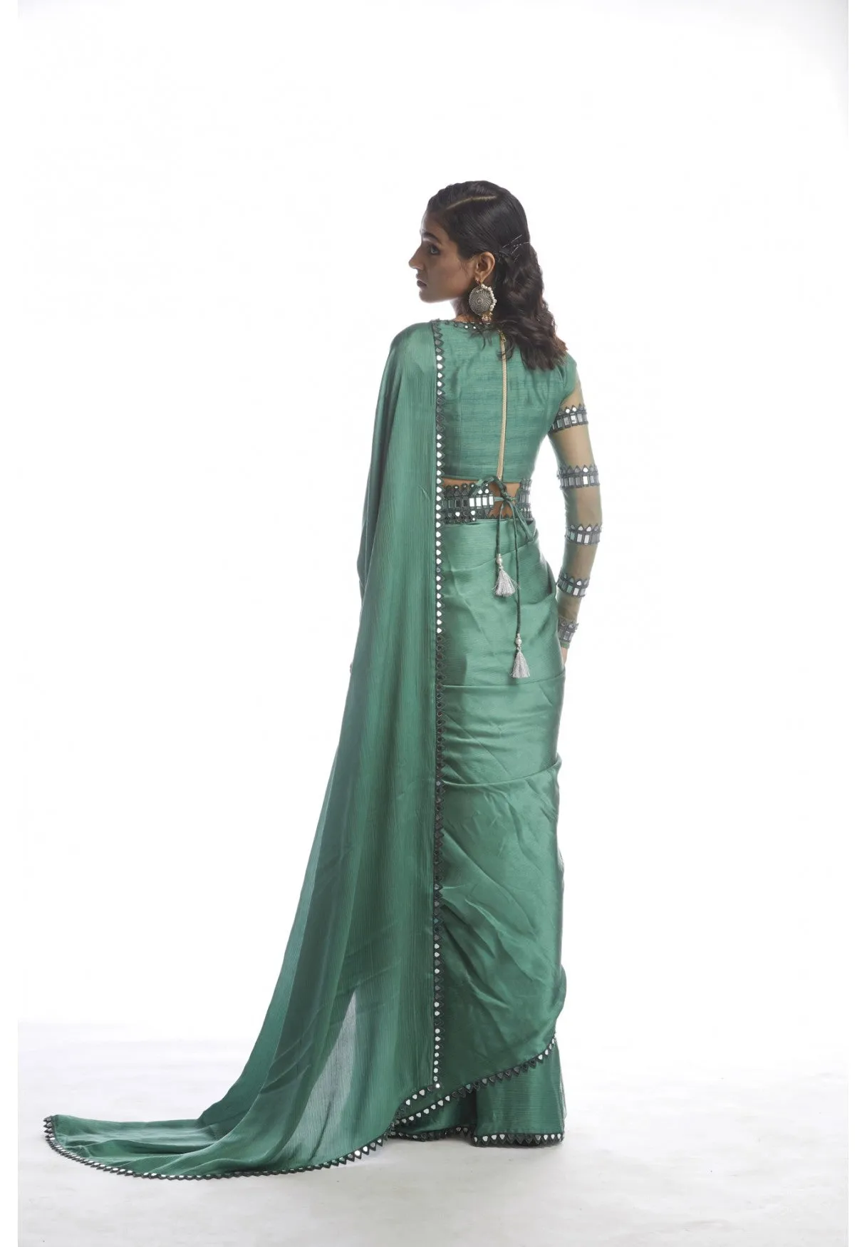 Sage Green Satin Chiffon Saree