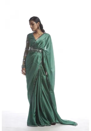 Sage Green Satin Chiffon Saree