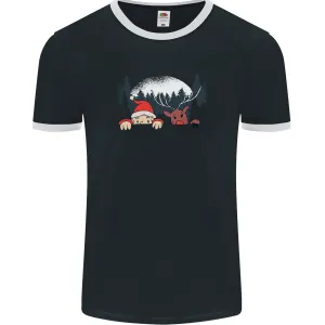 Santa & Rudolf Peeking Funny Christmas Xmas Mens Ringer T-Shirt FotL