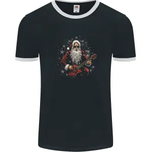 Santa Playing the Guitar Rock Music Christmas Xmas Mens Ringer T-Shirt FotL