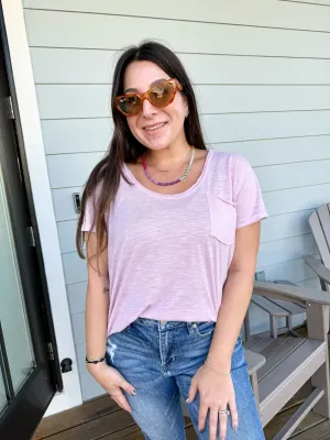 Scoop Neck Short Sleeve Pocket Tee by POL - Candy Pink
