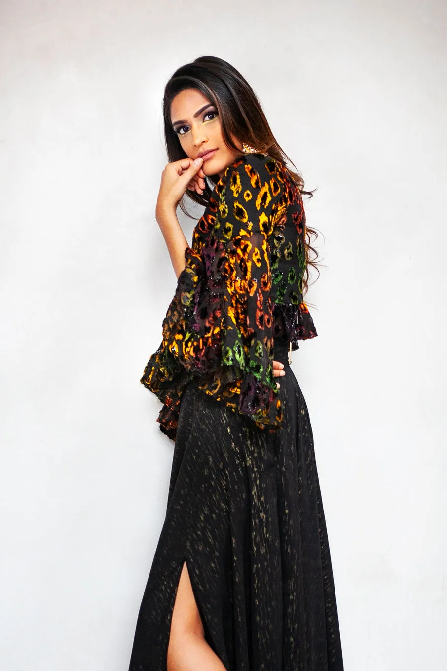 SEEMA Ruffled Leopard Burnout Top