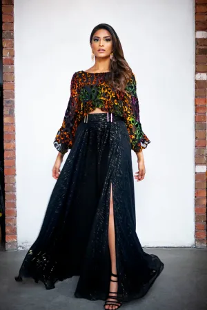 SEEMA Ruffled Leopard Burnout Top