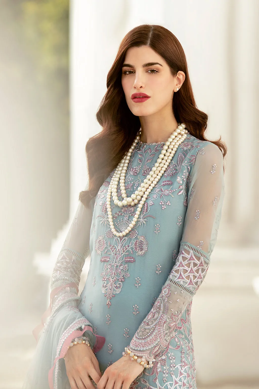 Serene Sky  | Afrozeh LA Fuchsia'22 Collection | Unstitched Chiffon Suits