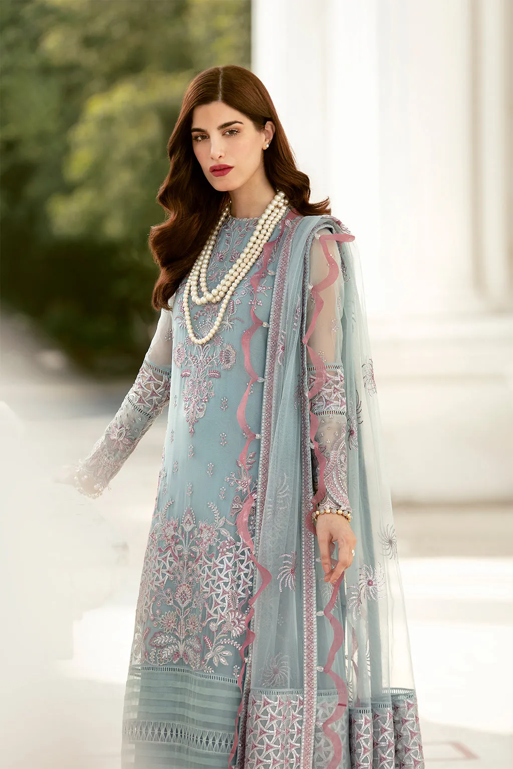 Serene Sky  | Afrozeh LA Fuchsia'22 Collection | Unstitched Chiffon Suits
