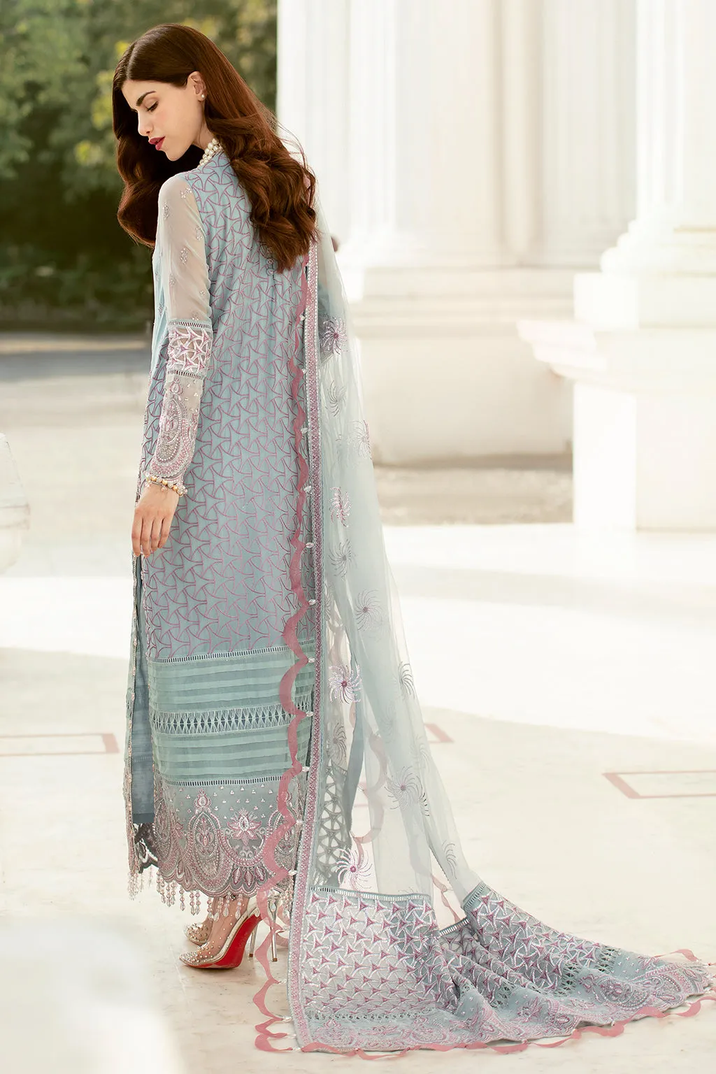 Serene Sky  | Afrozeh LA Fuchsia'22 Collection | Unstitched Chiffon Suits