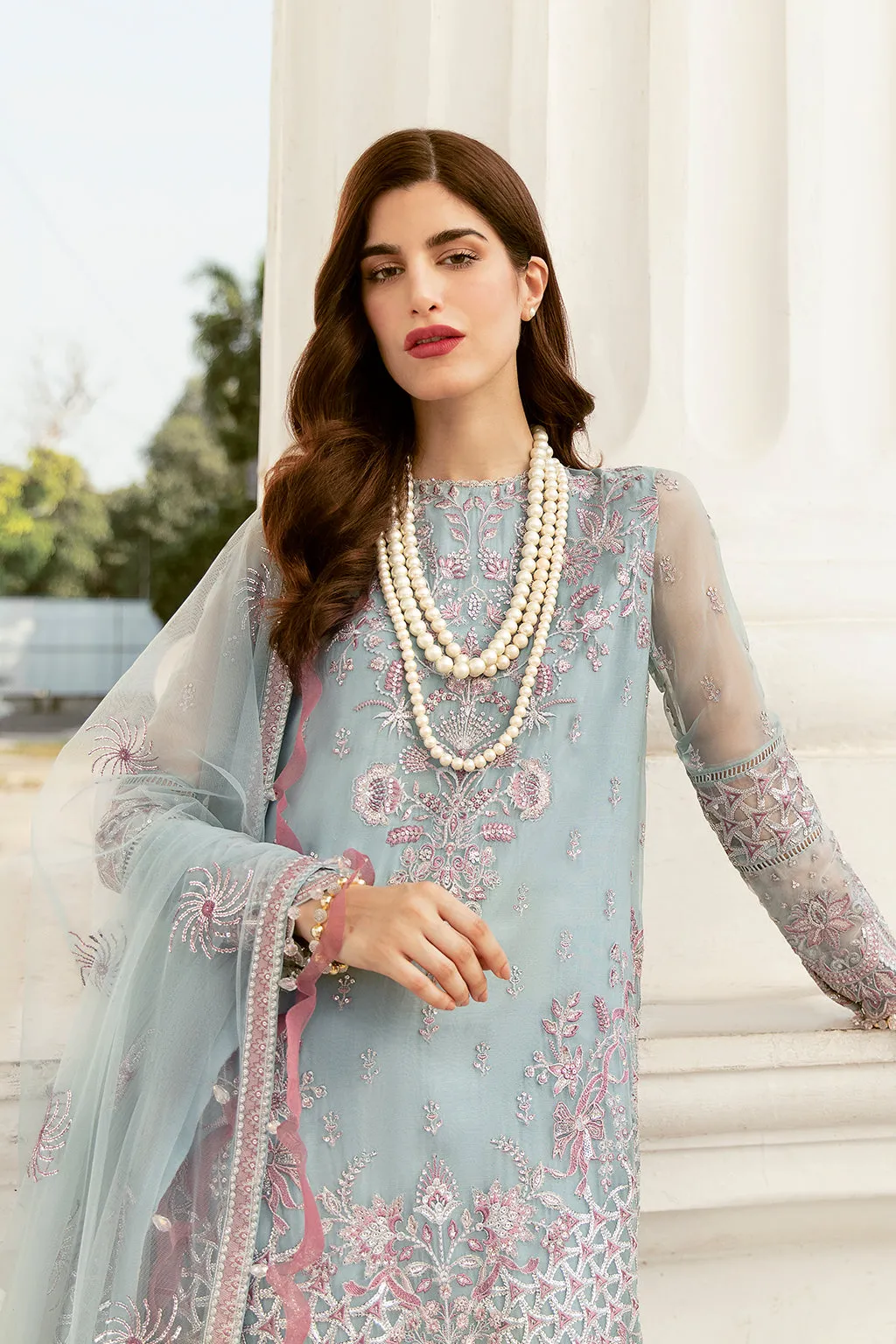 Serene Sky  | Afrozeh LA Fuchsia'22 Collection | Unstitched Chiffon Suits