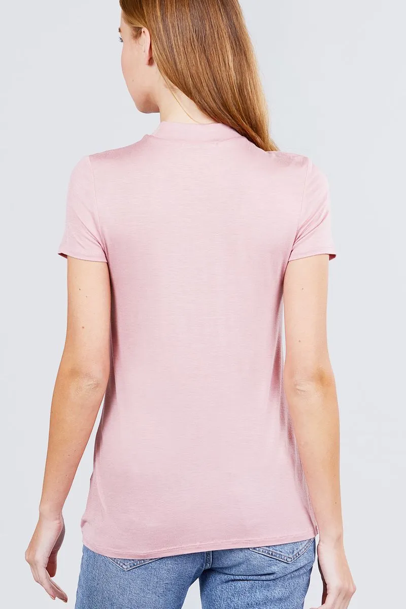 Short Sleeve Mock Neck Rayon Spandex Rib Top