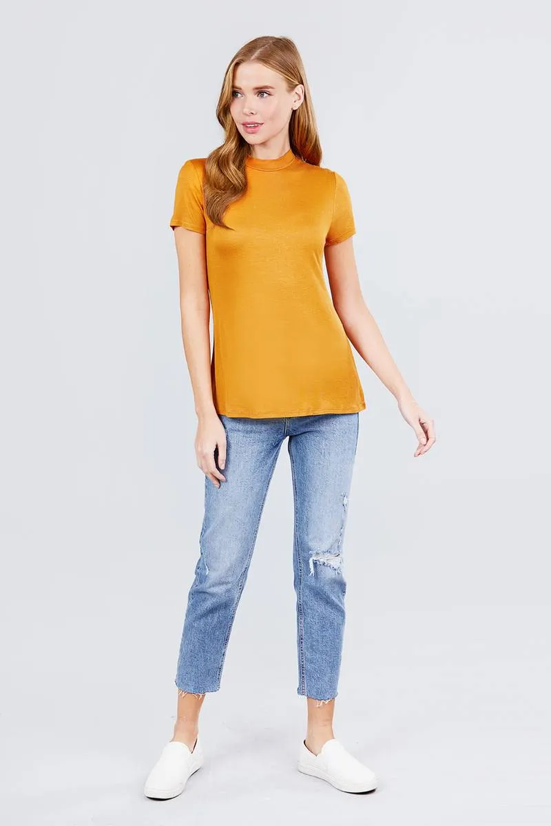 Short Sleeve Mock Neck Rayon Spandex Rib Top