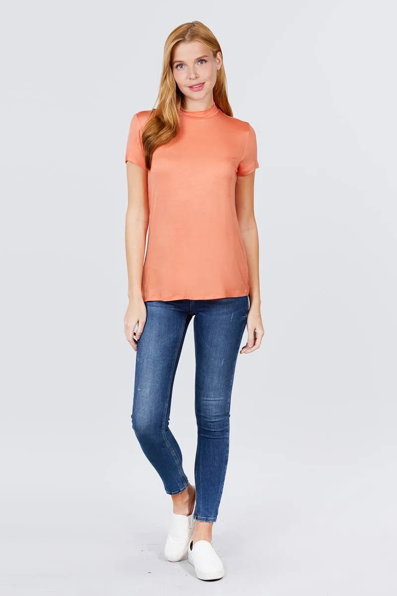 Short Sleeve Mock Neck Rayon Spandex Rib Top