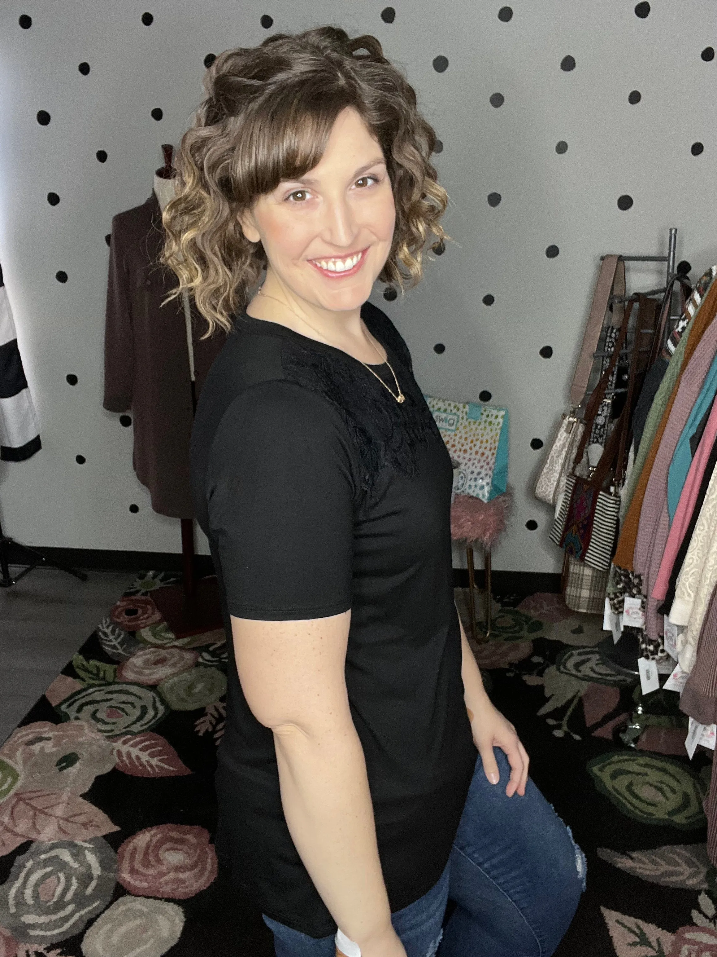 Short Sleeve Tee with Lace Neckline