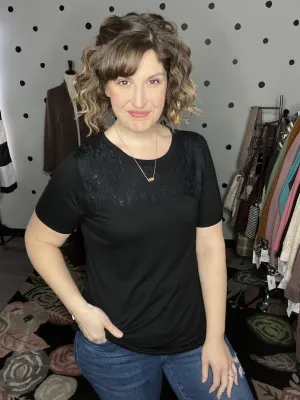 Short Sleeve Tee with Lace Neckline