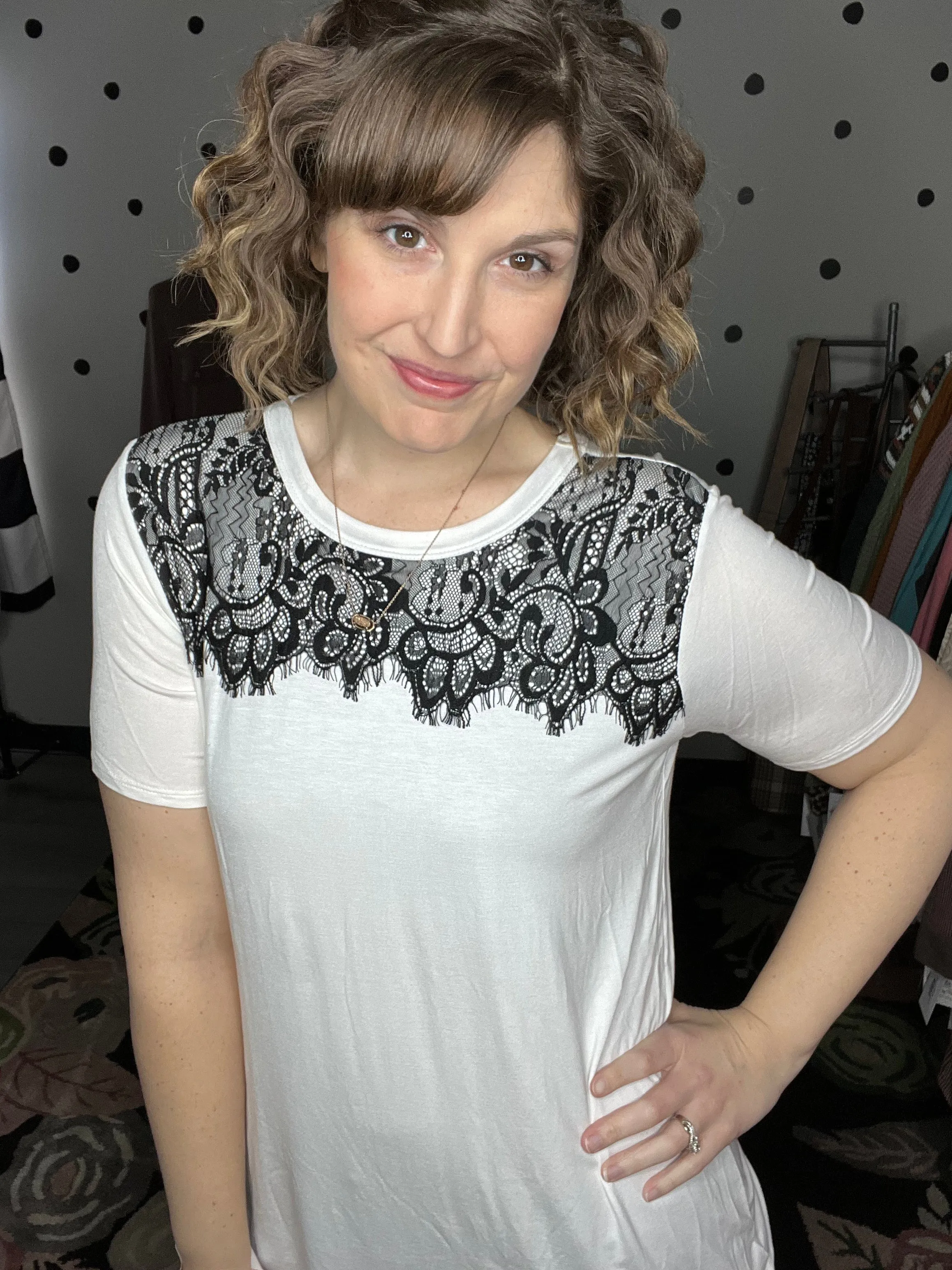 Short Sleeve Tee with Lace Neckline