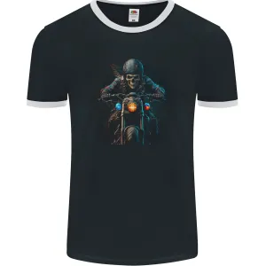 Skull Biker Motorcycle Motorbike Grim Reaper 2 Mens Ringer T-Shirt FotL