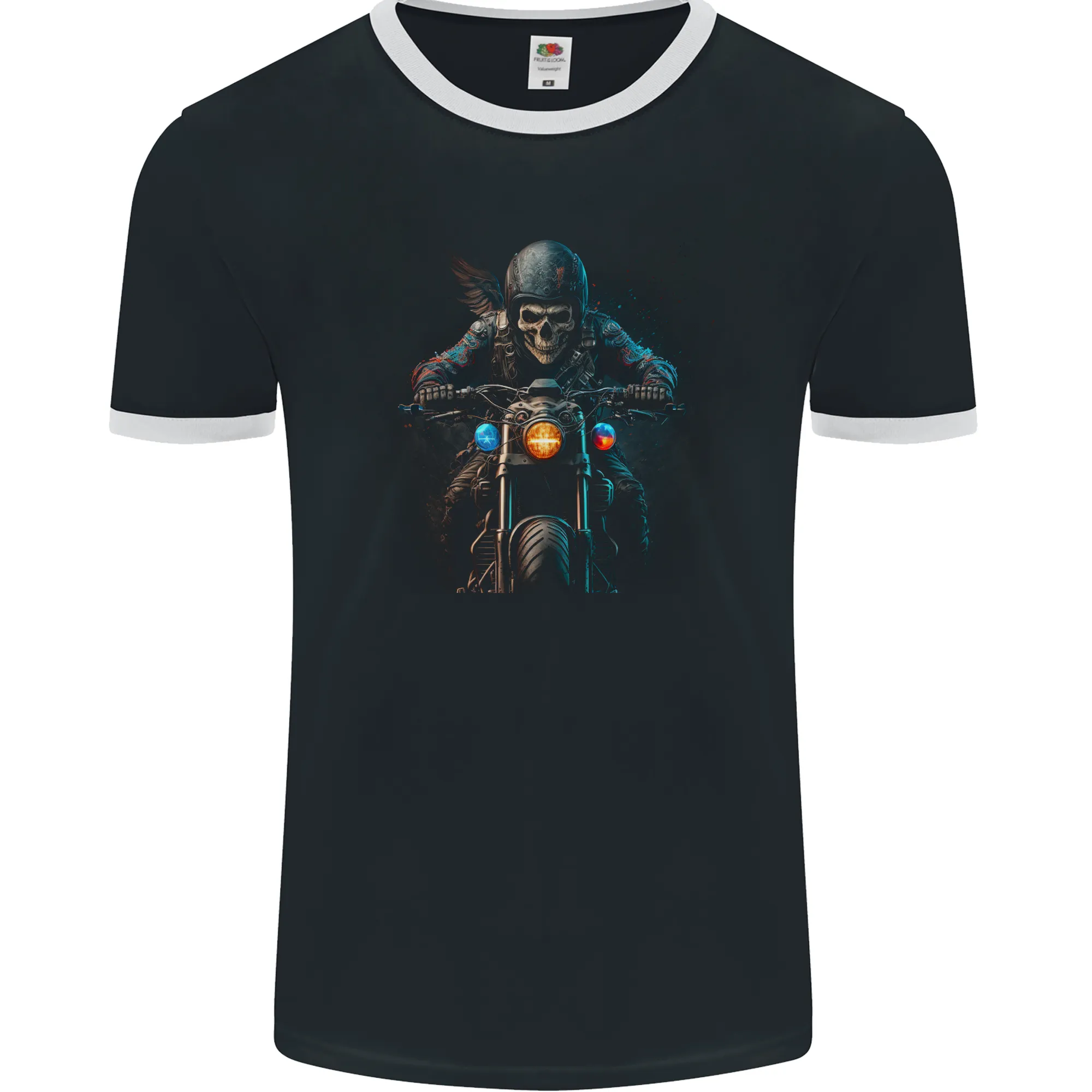 Skull Biker Motorcycle Motorbike Grim Reaper 2 Mens Ringer T-Shirt FotL