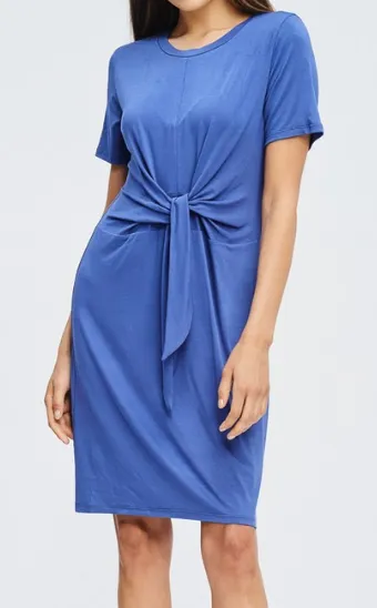 Slate Blue Front Tie Dress