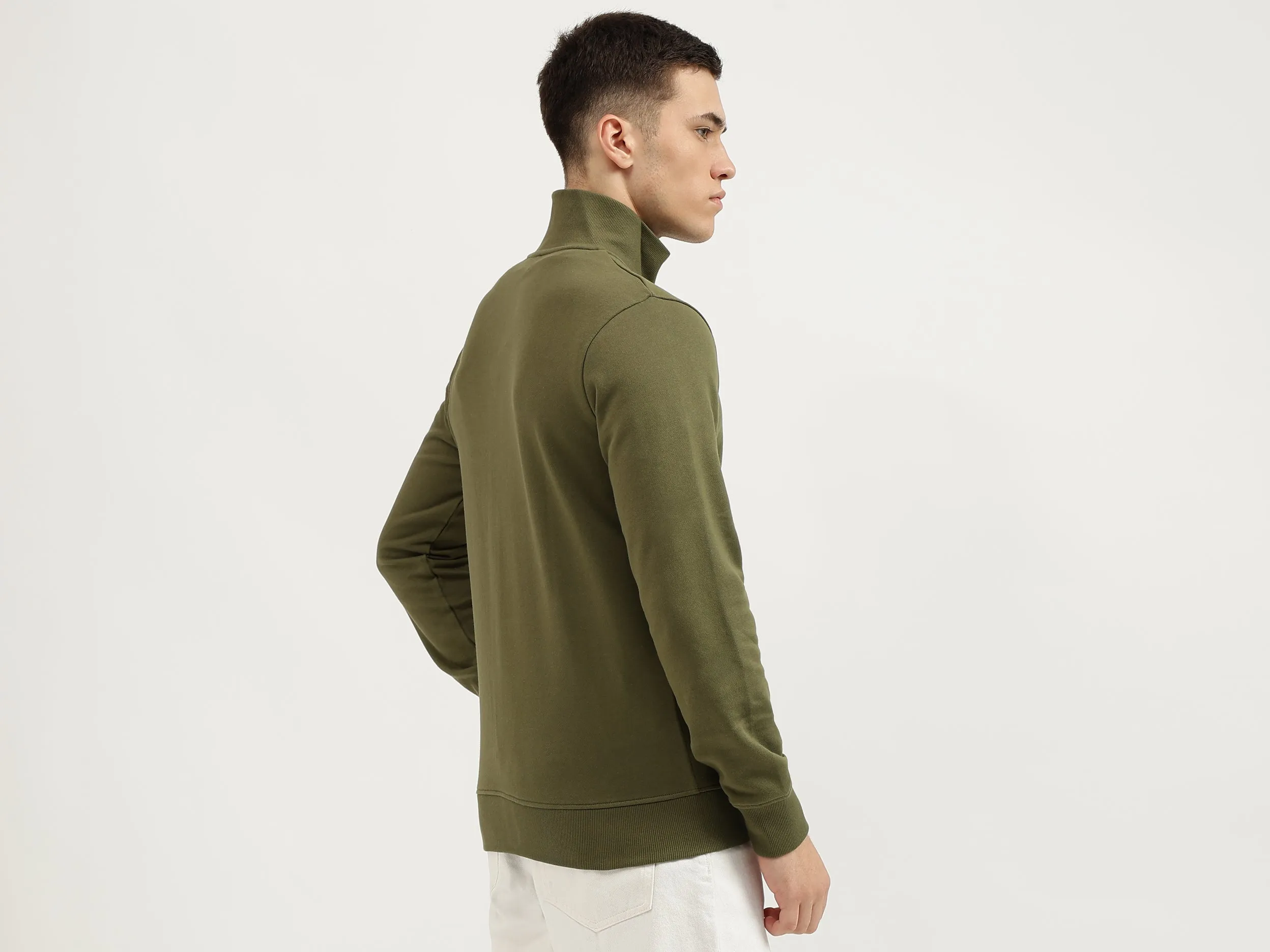 Slim Fit High Neck Solid Sweatshirts