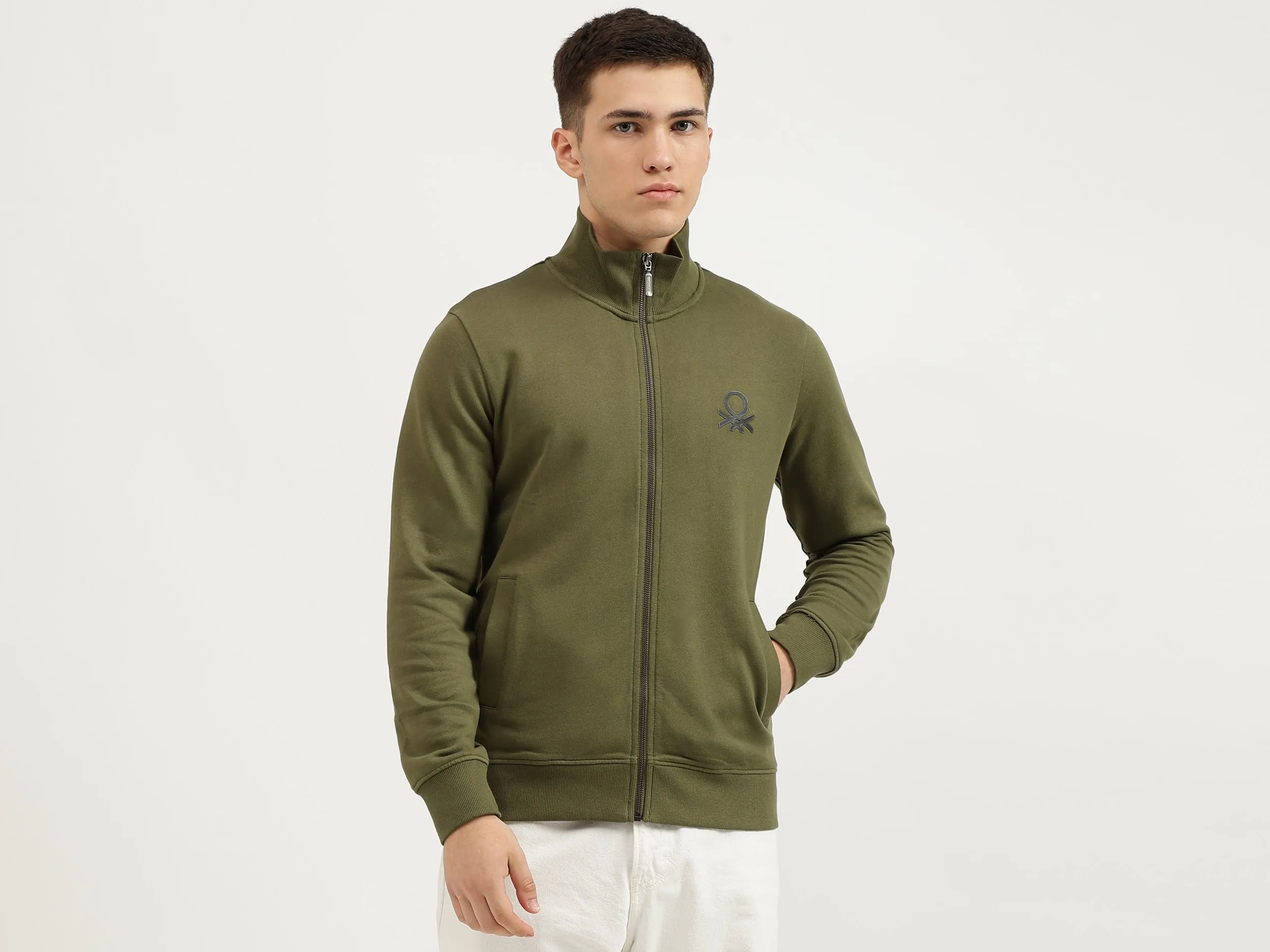 Slim Fit High Neck Solid Sweatshirts