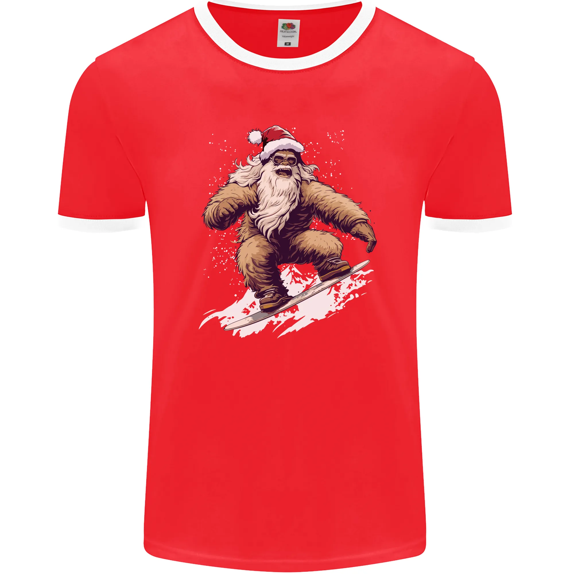 Snowboarding Yeti Christmas Bigfoot Xmas Funny Mens Ringer T-Shirt FotL
