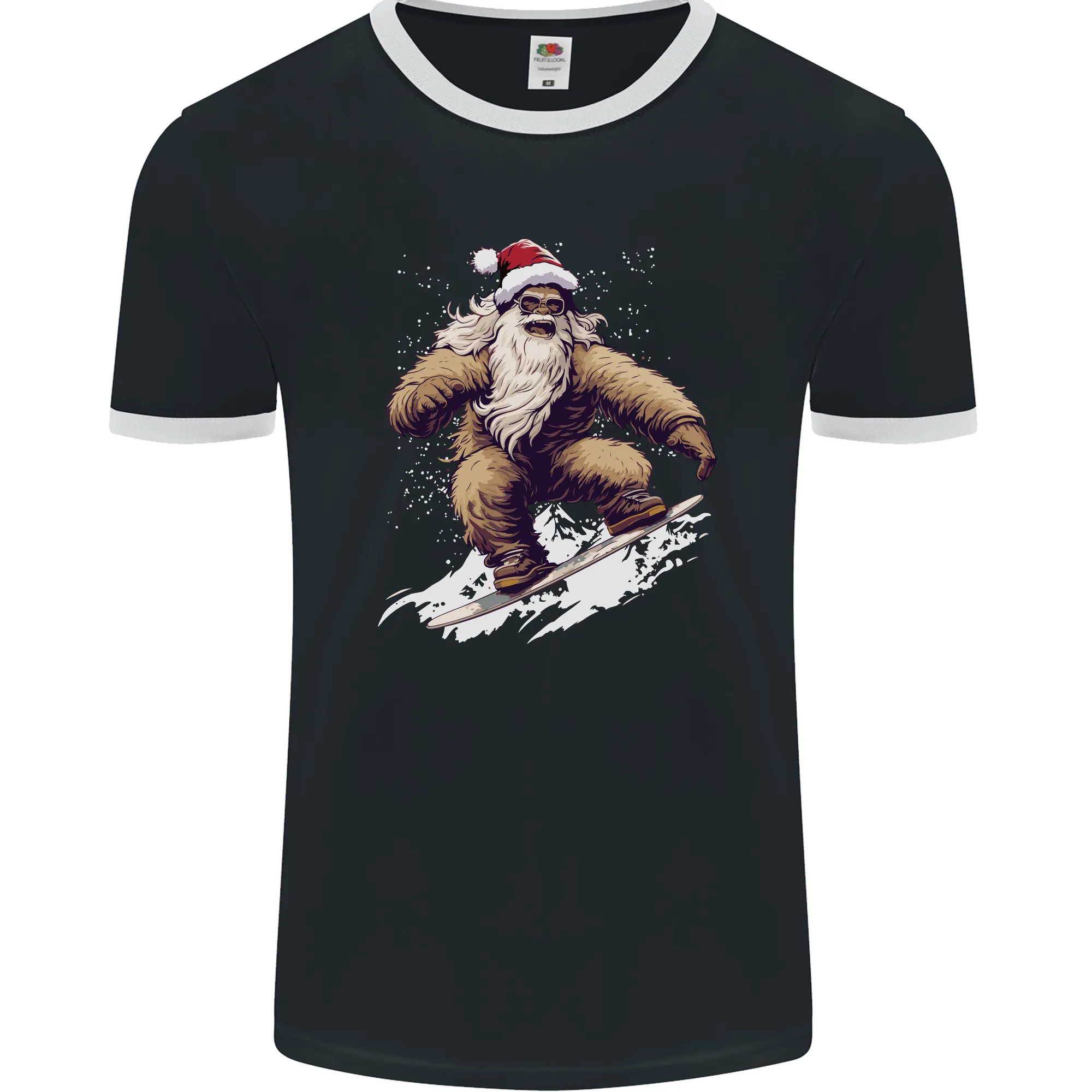 Snowboarding Yeti Christmas Bigfoot Xmas Funny Mens Ringer T-Shirt FotL