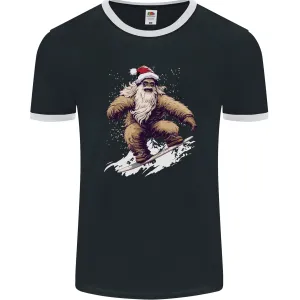 Snowboarding Yeti Christmas Bigfoot Xmas Funny Mens Ringer T-Shirt FotL