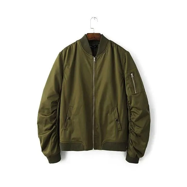 Spring Autumn Mens Solid Flight Army Green Bomber Jacket Men's Rib Sleeve Zipper Short Air Force Baseball Coats Clothing