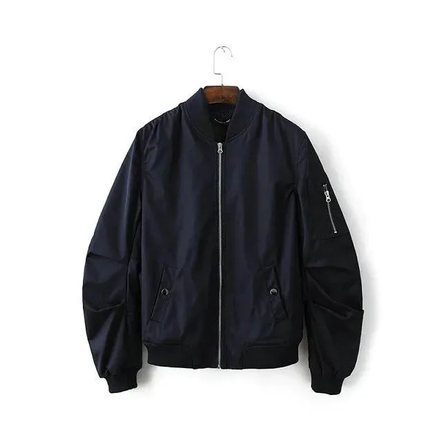 Spring Autumn Mens Solid Flight Army Green Bomber Jacket Men's Rib Sleeve Zipper Short Air Force Baseball Coats Clothing