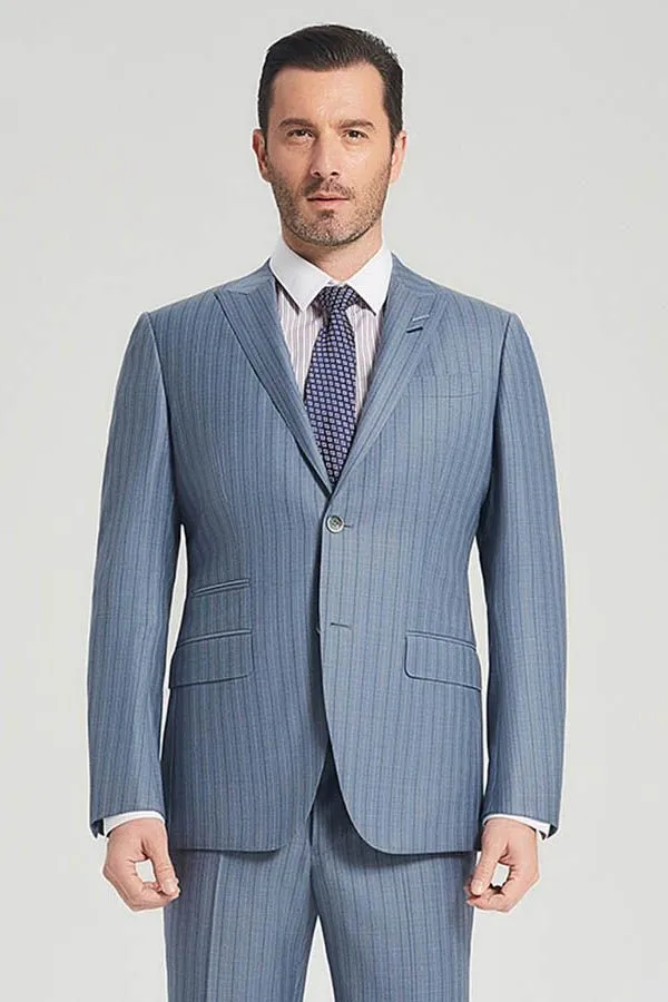 Superior Blue Stripes Light Blue Business Mens Suits