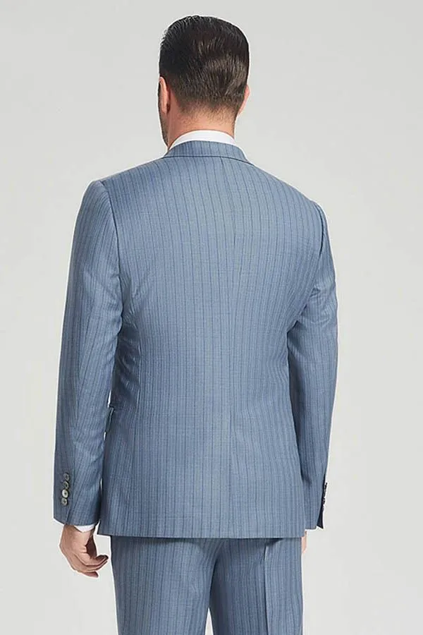 Superior Blue Stripes Light Blue Business Mens Suits