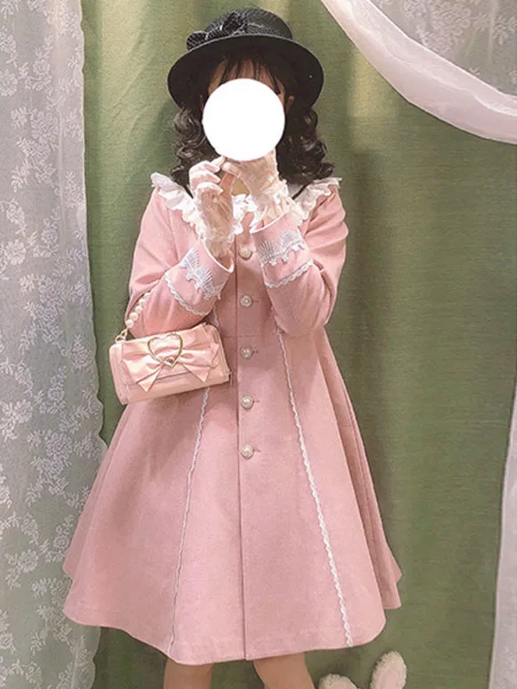 Sweet Lolita Coats Teal Coat Ruffles Bows Overcoat Polyester Fall Lolita Outwears