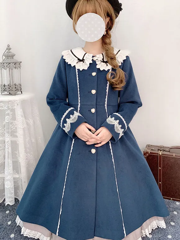 Sweet Lolita Coats Teal Coat Ruffles Bows Overcoat Polyester Fall Lolita Outwears