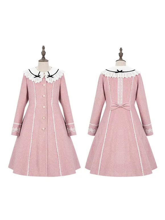 Sweet Lolita Coats Teal Coat Ruffles Bows Overcoat Polyester Fall Lolita Outwears
