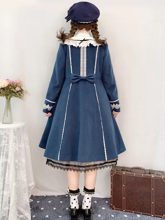 Sweet Lolita Coats Teal Coat Ruffles Bows Overcoat Polyester Fall Lolita Outwears