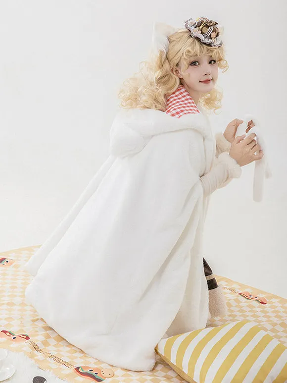Sweet Lolita Poncho White Polyester Plaid Fall Lolita Outwears