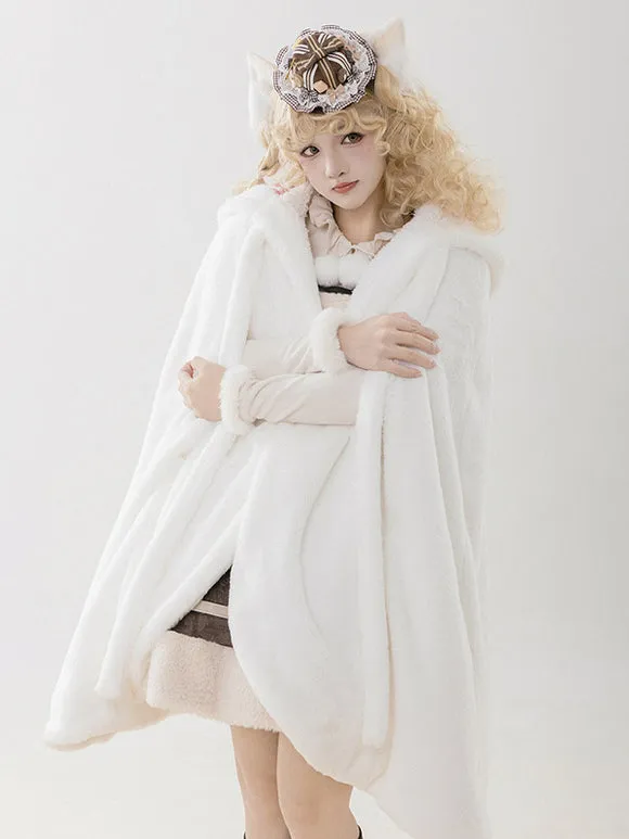 Sweet Lolita Poncho White Polyester Plaid Fall Lolita Outwears
