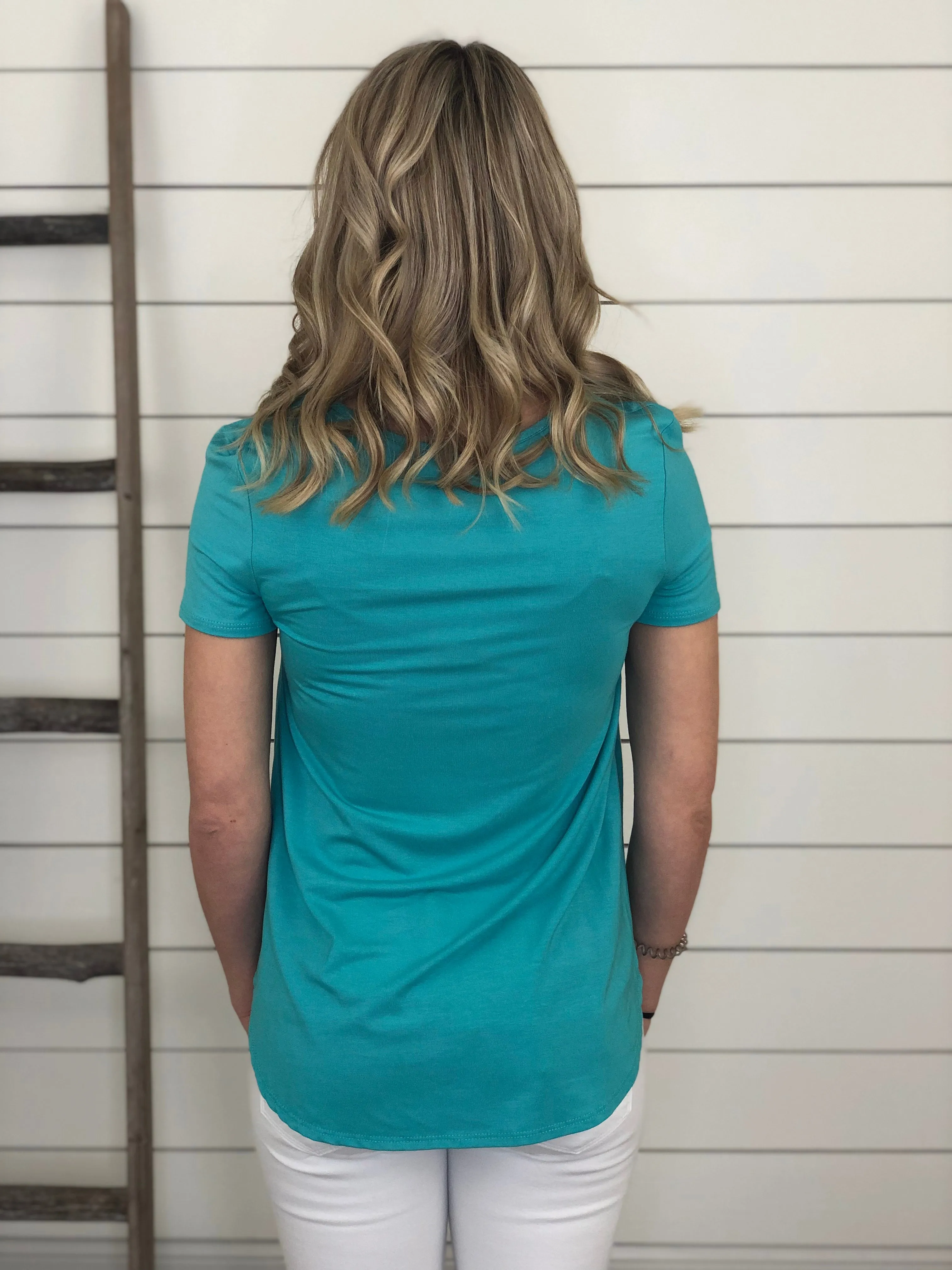 Teal Short Sleeve Crisscross Top