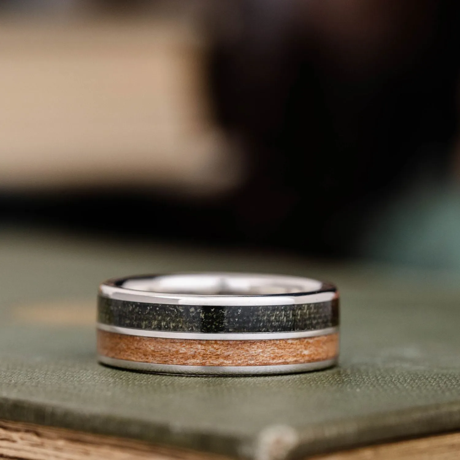 The Air Force | Men's Silver Wedding Band with Propeller Wood & Vintage Air Force Flight Suit