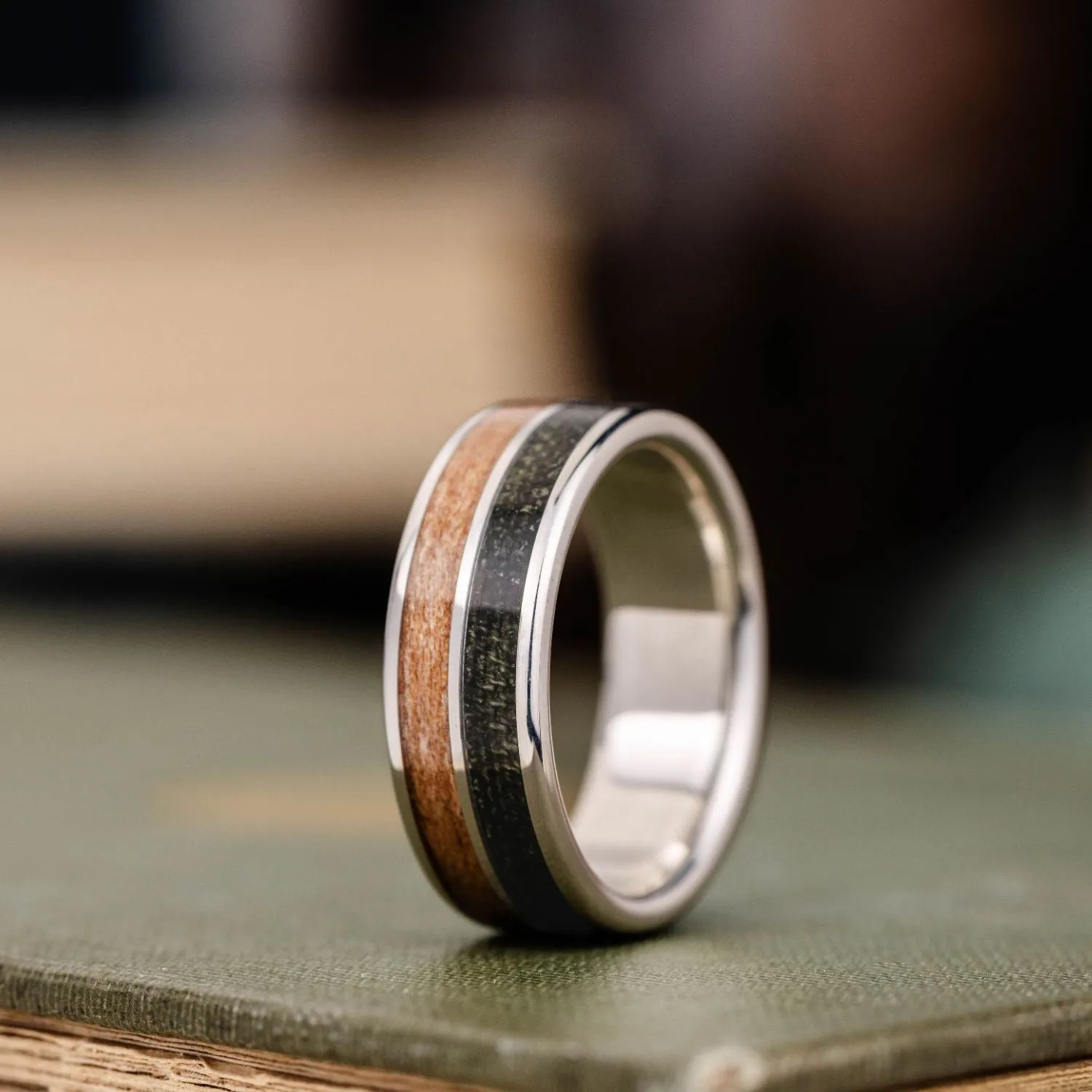 The Air Force | Men's Silver Wedding Band with Propeller Wood & Vintage Air Force Flight Suit