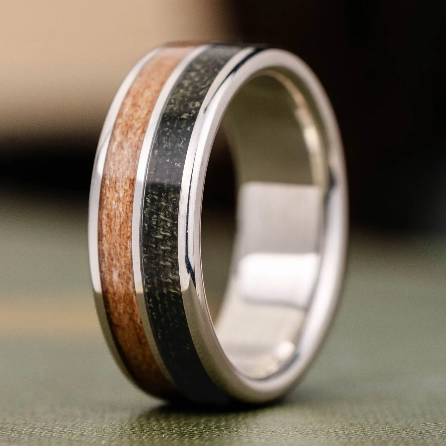 The Air Force | Men's Silver Wedding Band with Propeller Wood & Vintage Air Force Flight Suit