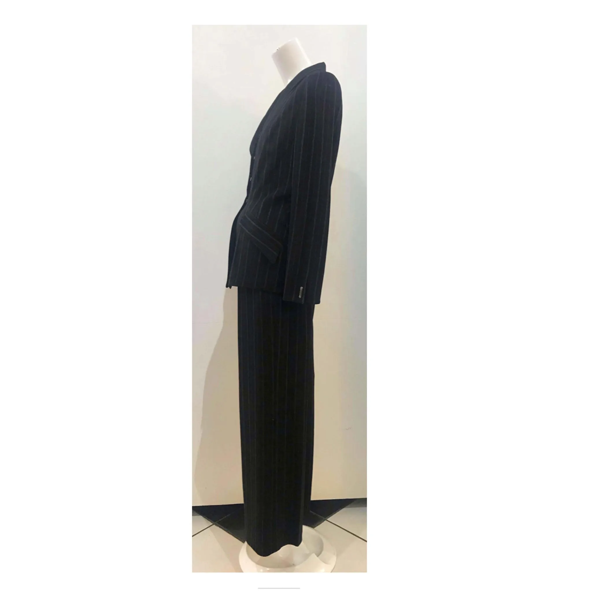 THIERRY MUGLER Black and White Stitched Pinstripe Pant Suit Size 40