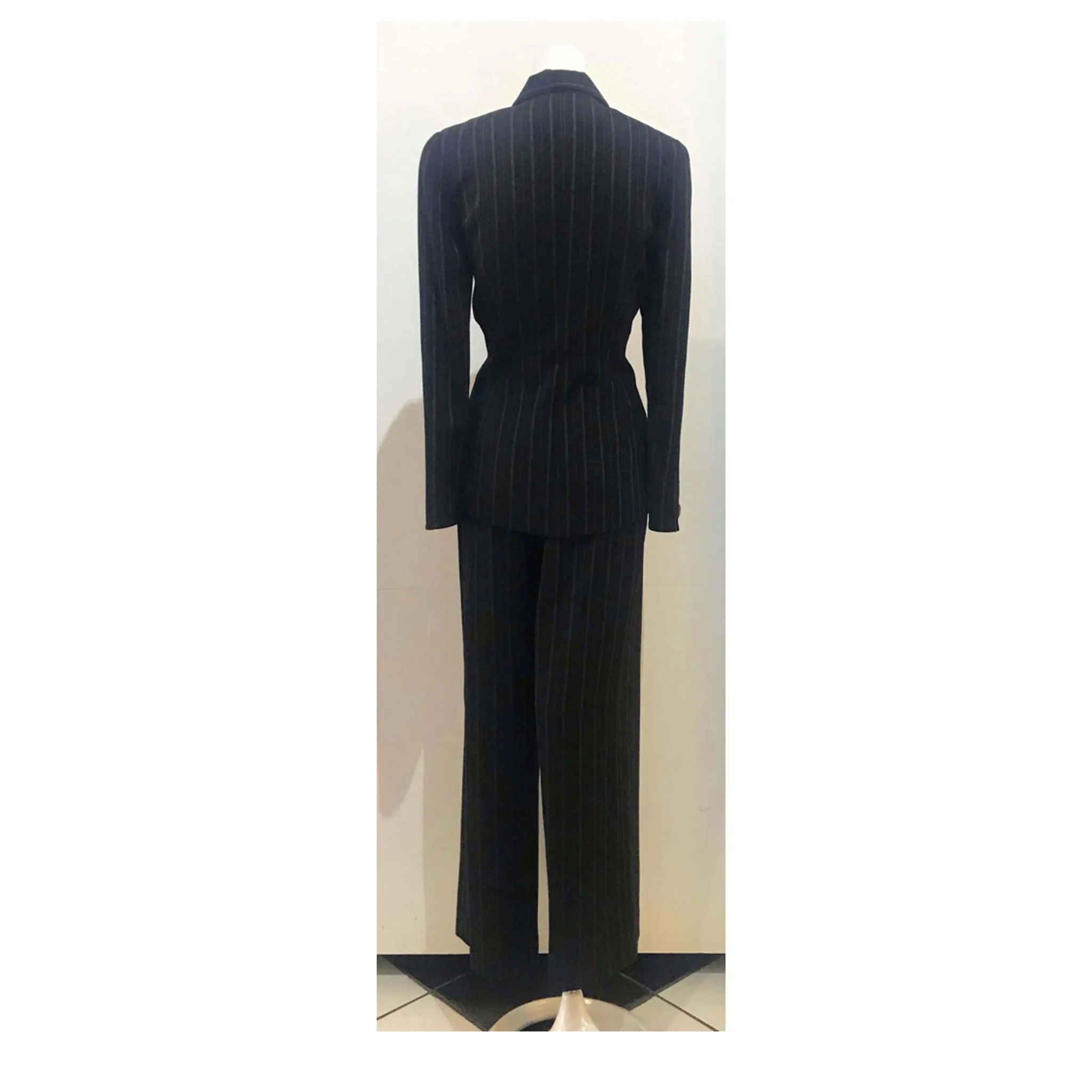 THIERRY MUGLER Black and White Stitched Pinstripe Pant Suit Size 40