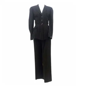 THIERRY MUGLER Black and White Stitched Pinstripe Pant Suit Size 40