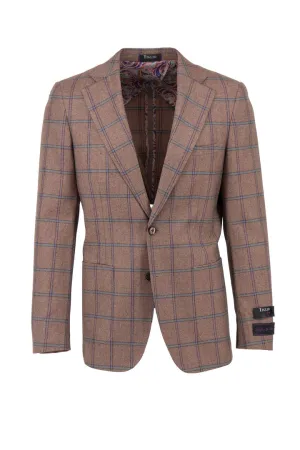Tiglio Luxe Blush With Light Blue Windowpane Veneto/THP Slim Fit half lined, Pure Wool Jacket TL3332